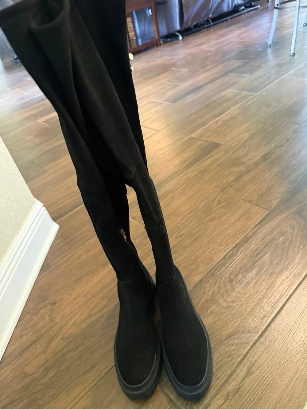Coach Black Suede Over-the-Knee Lug Sole Boots